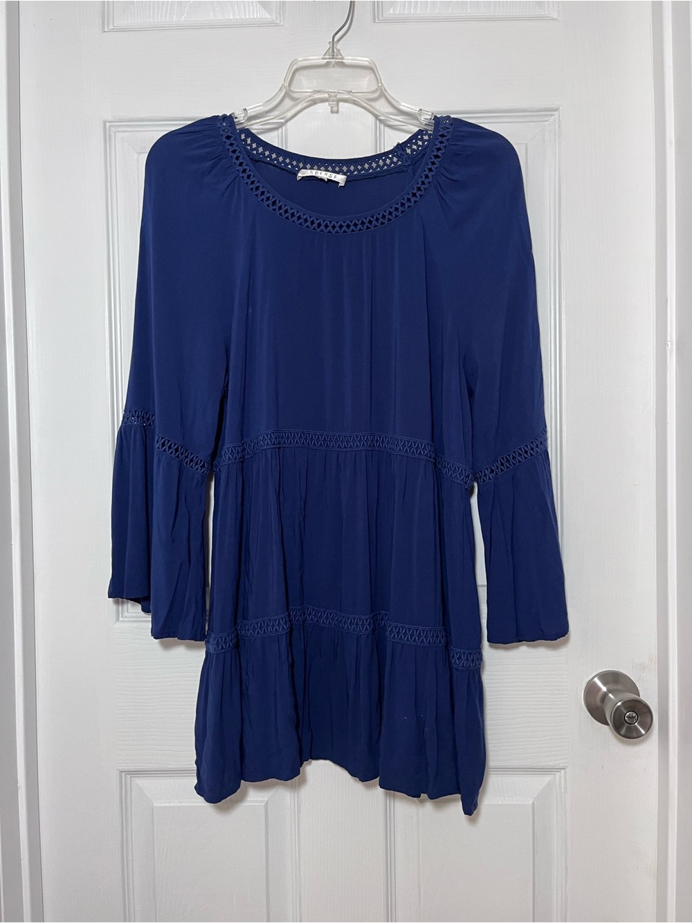 Spense Navy Blue Crochet-Trim Tunic Top